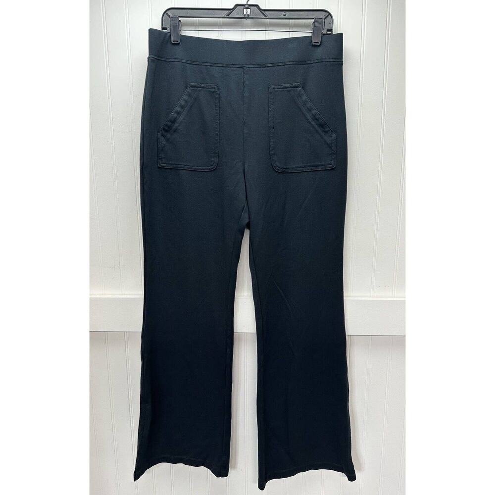 Anthropologie Maeve Ponte Wide Leg Pants Large Black Stretch Knit Pull On EUC